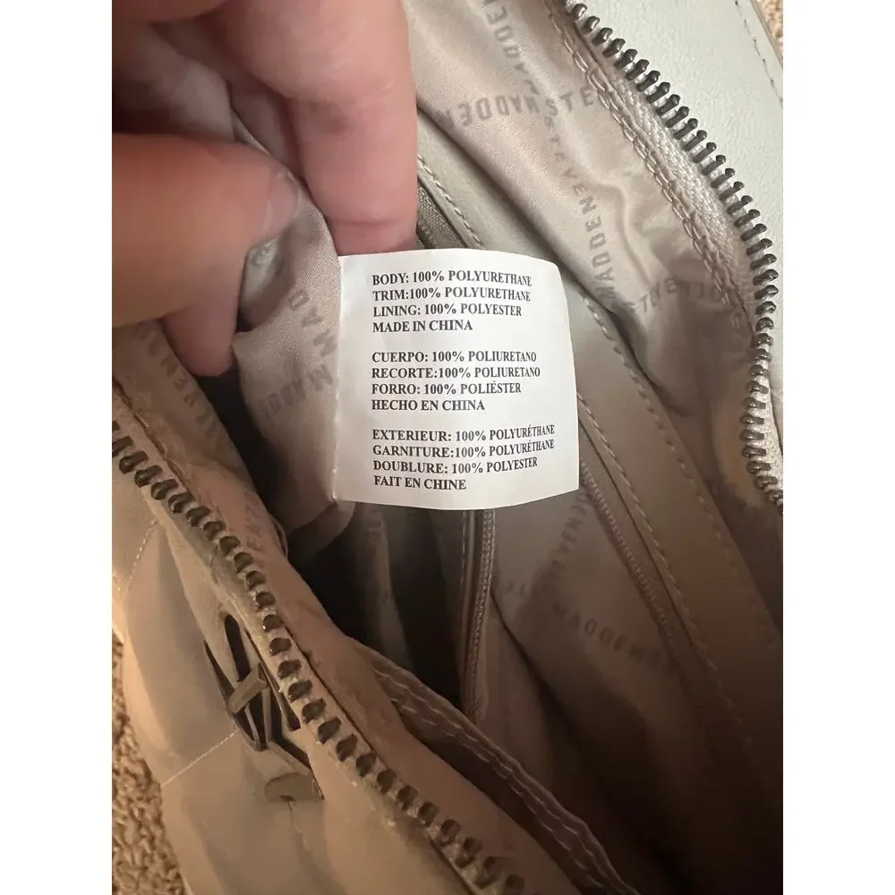 Steve Madden Chalk Quilted Hobo Bag Purse Handbag White Gray Supple 12x10x4